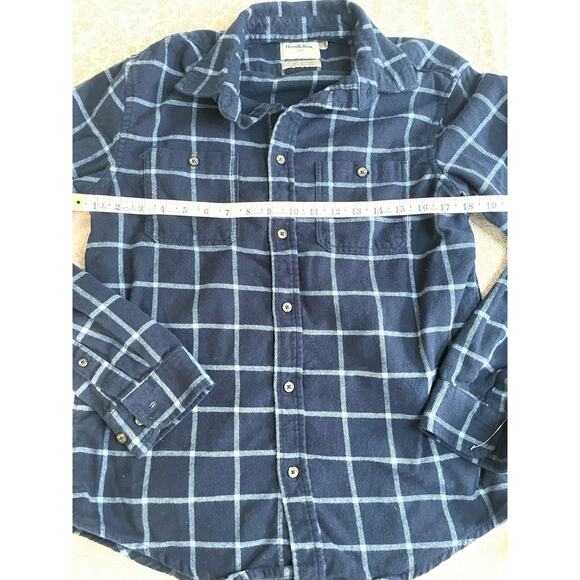 Mens Small Navy Blue Plaid Flannel Shirt Fall Layering Piece - Picture 3 of 6